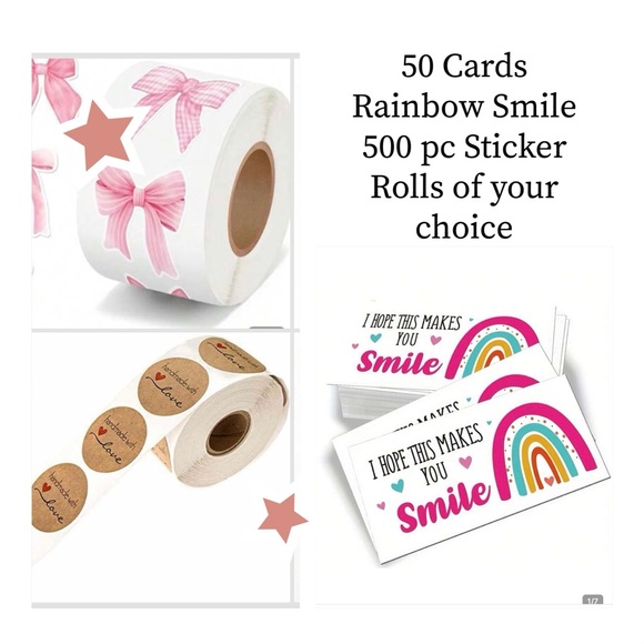 Other - Rainbow Smile Cards 50pc and Stickers Roll 500pc of your choice
